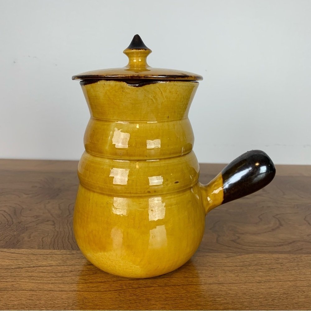 Aegitna Vallauris Tea Coffee Chocolate Pot Yellow France Vtg Handmade Pottery